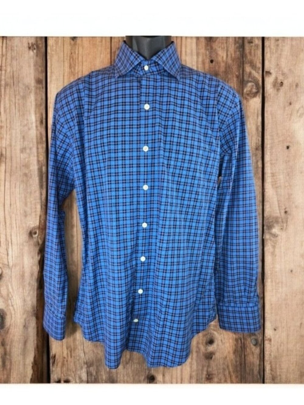 Peter Millar Crown Blue Plaid Long Sleeve Shirt Medium
